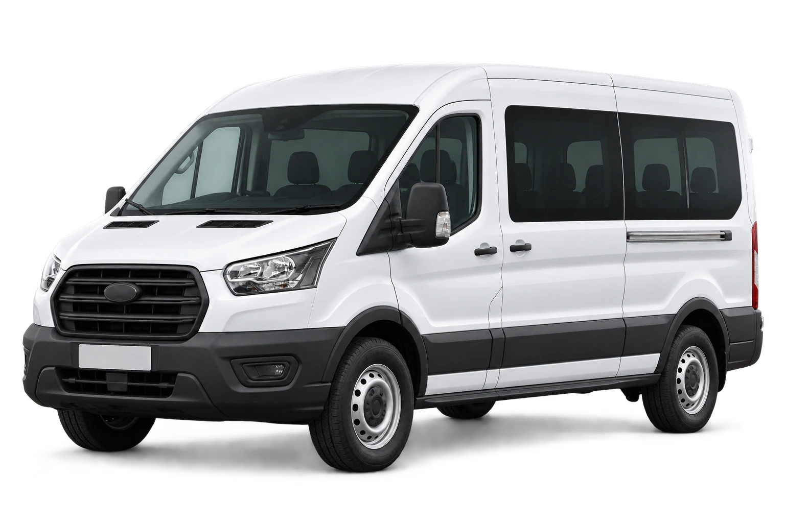 Vit minibuss med sidofönster